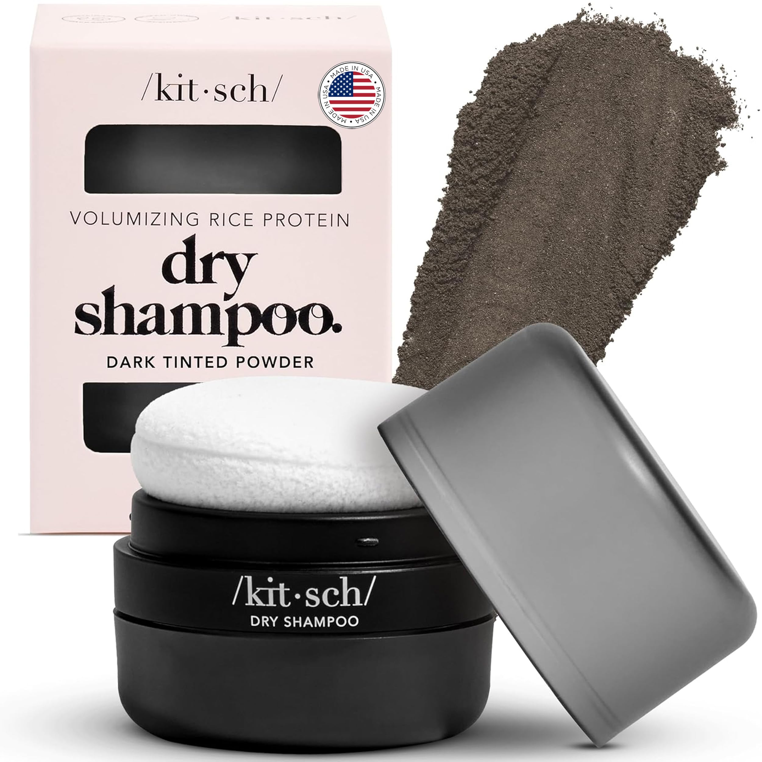 Kitsch dry shampoo powder in compact packaging for on-the-go refresh