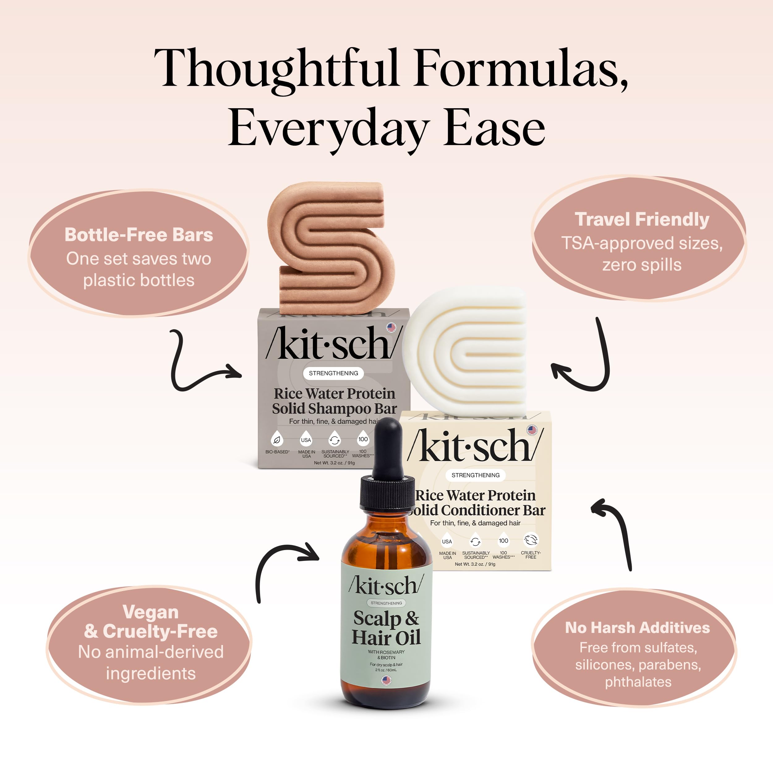 Kitsch eco-friendly packaging highlighting plastic-free, sustainable hair care.
