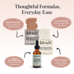 Kitsch eco-friendly packaging highlighting plastic-free, sustainable hair care.