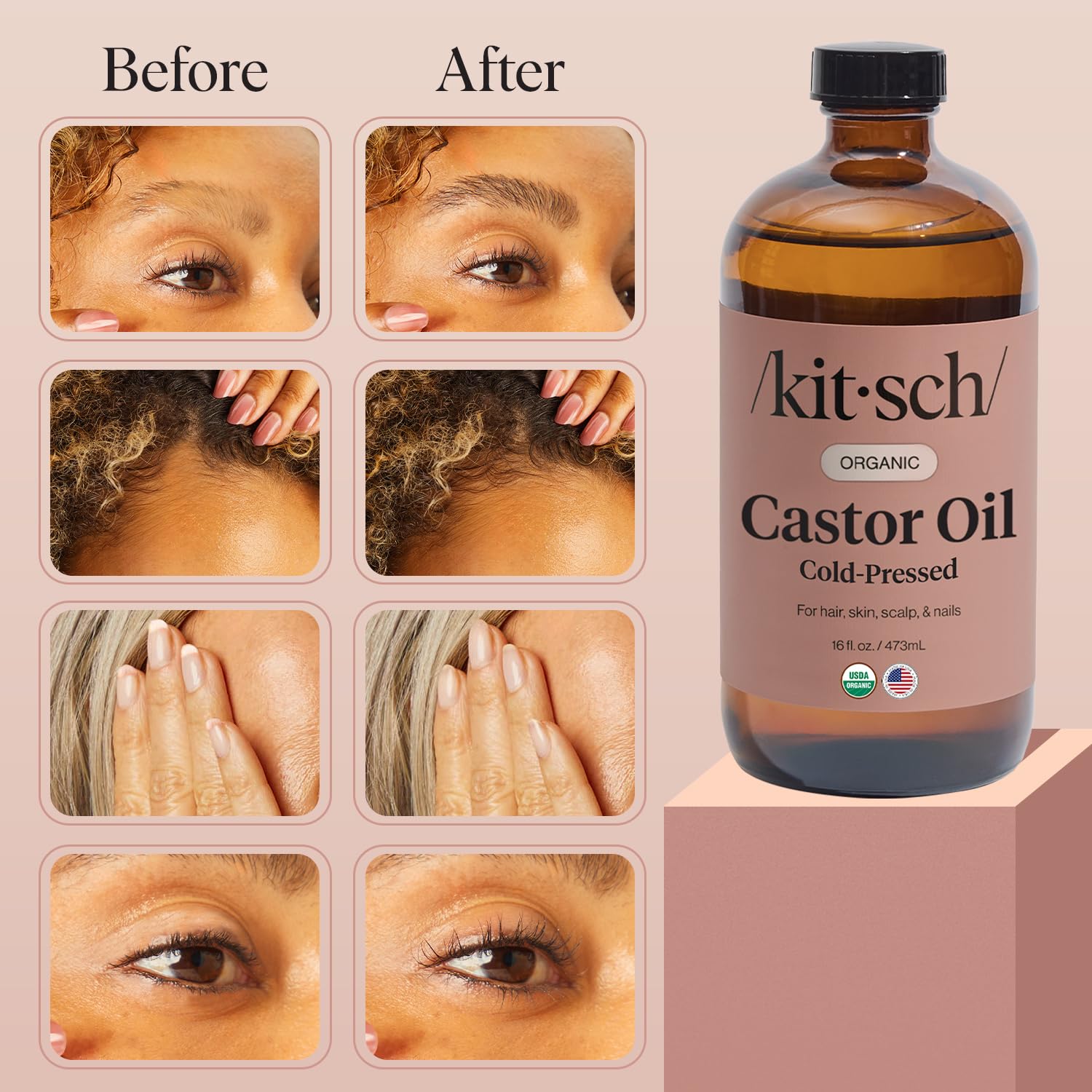 Kitsch Organic Castor Oil nail care routine with cuticle care.