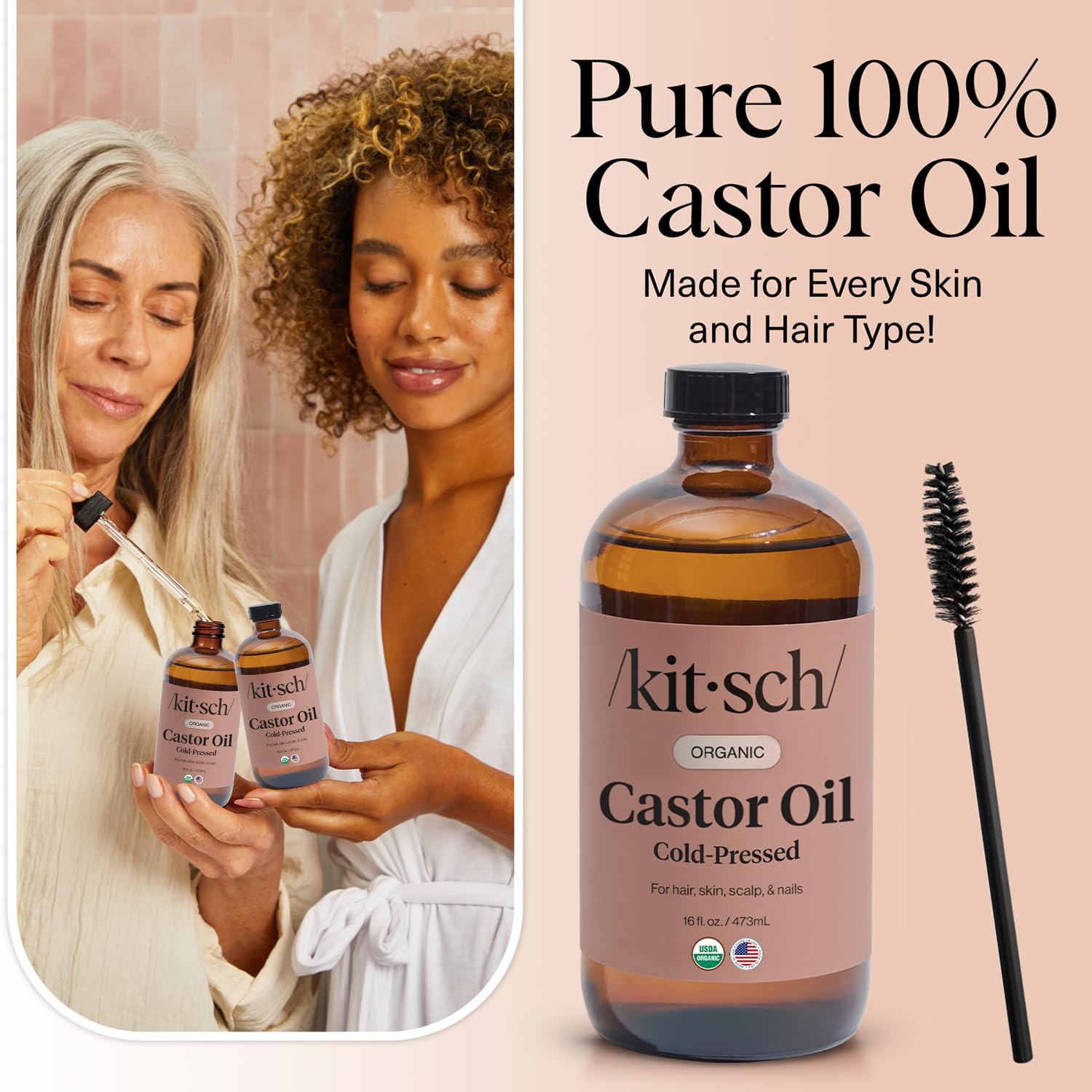 Kitsch Organic Castor Oil spoolie application for brows and lashes.