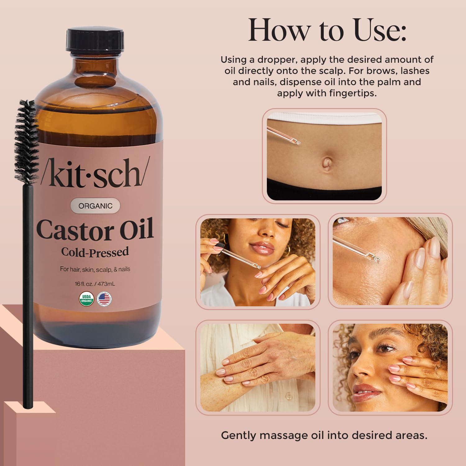 Kitsch Organic Castor Oil on vanity display, ideal gift presentation.