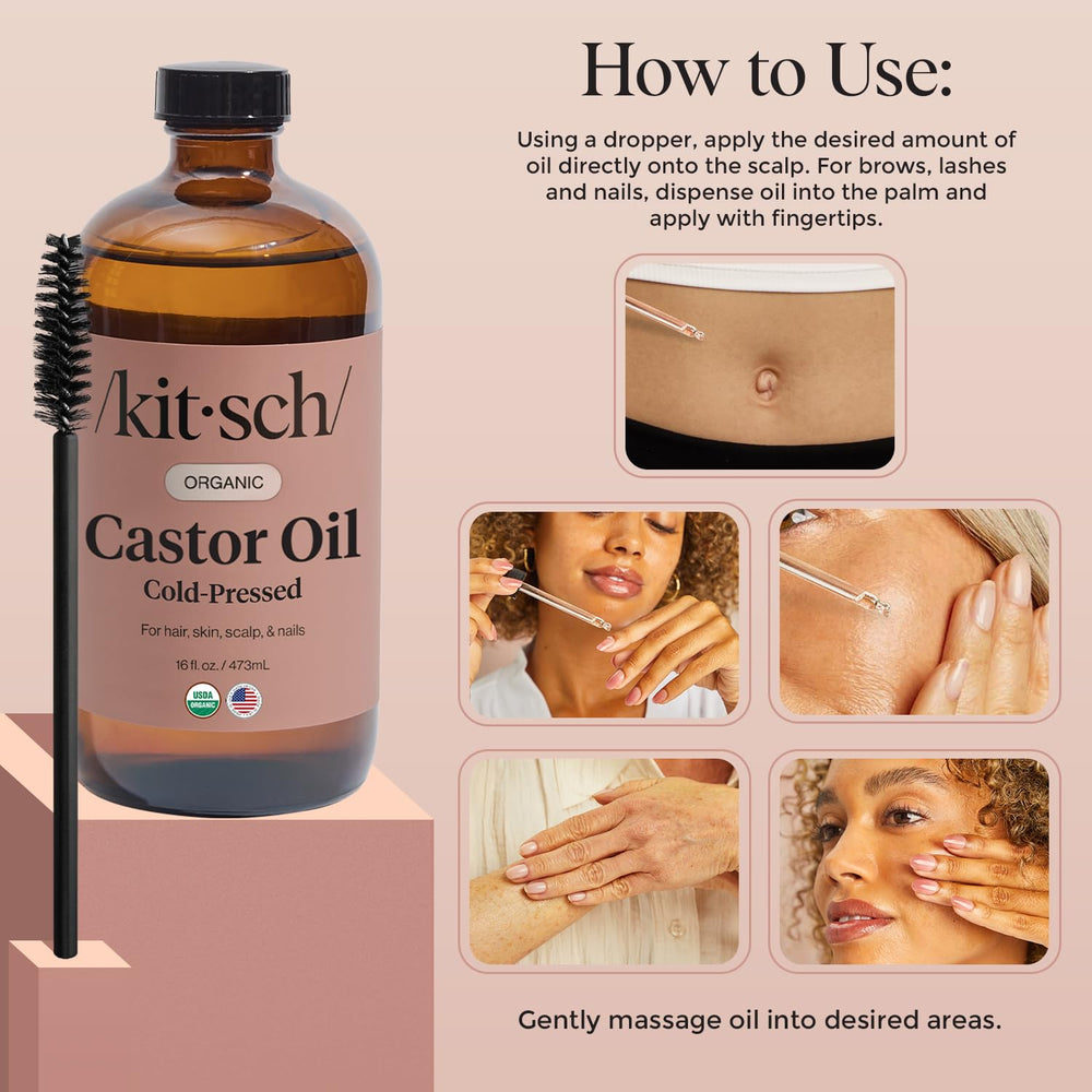 Kitsch Organic Castor Oil on vanity display, ideal gift presentation.