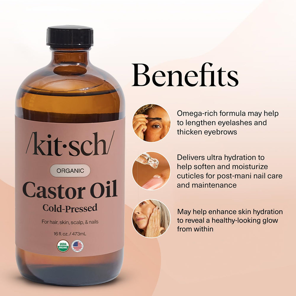Kitsch Organic Castor Oil warm dilution for scalp treatment and conditioning.