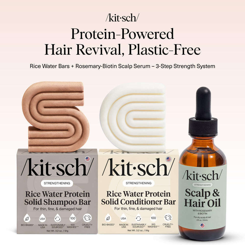 Kitsch rice water conditioner bar close-up delivering smooth, detangled strands.