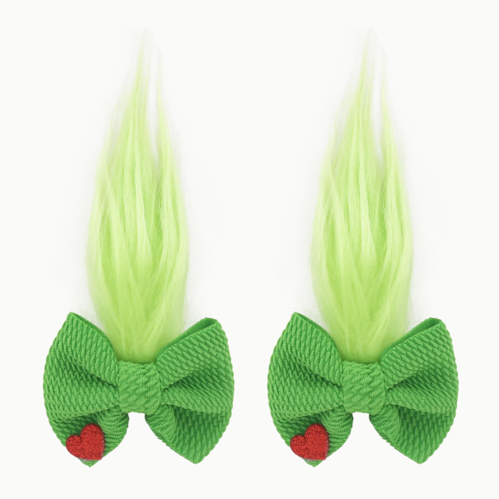 KIUEZIR green Troll hair bow clip with fluffy tails for holiday styling.