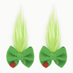 KIUEZIR green Troll hair bow clip with fluffy tails for holiday styling.