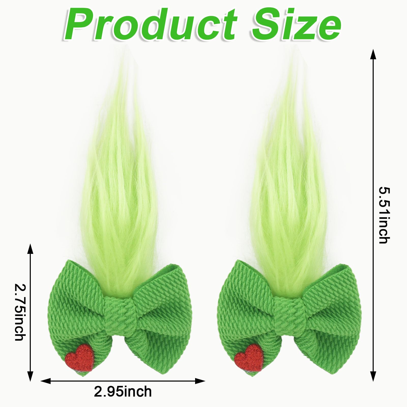 KIUEZIR green Troll hair bow clip; secure metal clasp for all-day wear.
