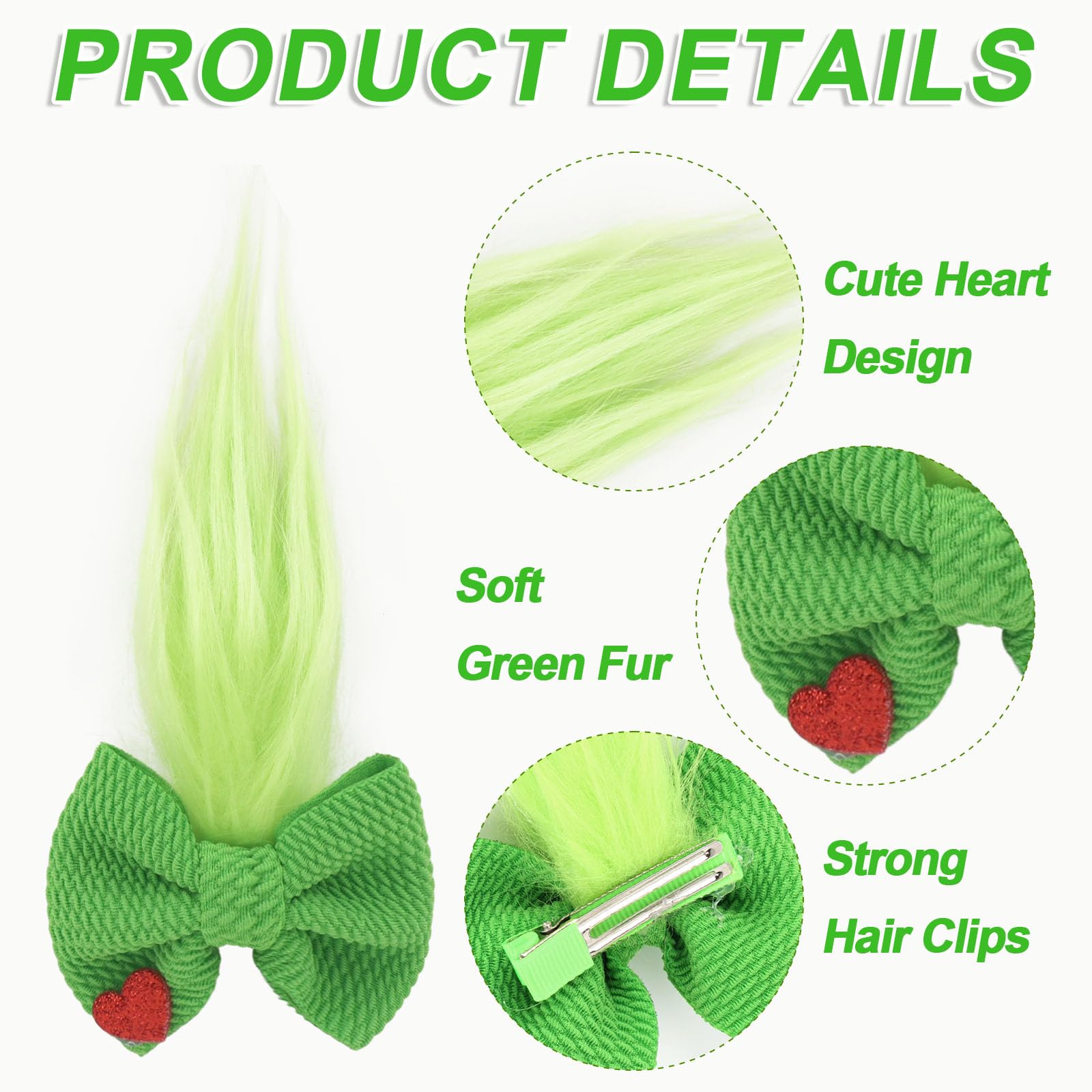 KIUEZIR green Troll hair bow clip; perfect for ponytails and pigtails.