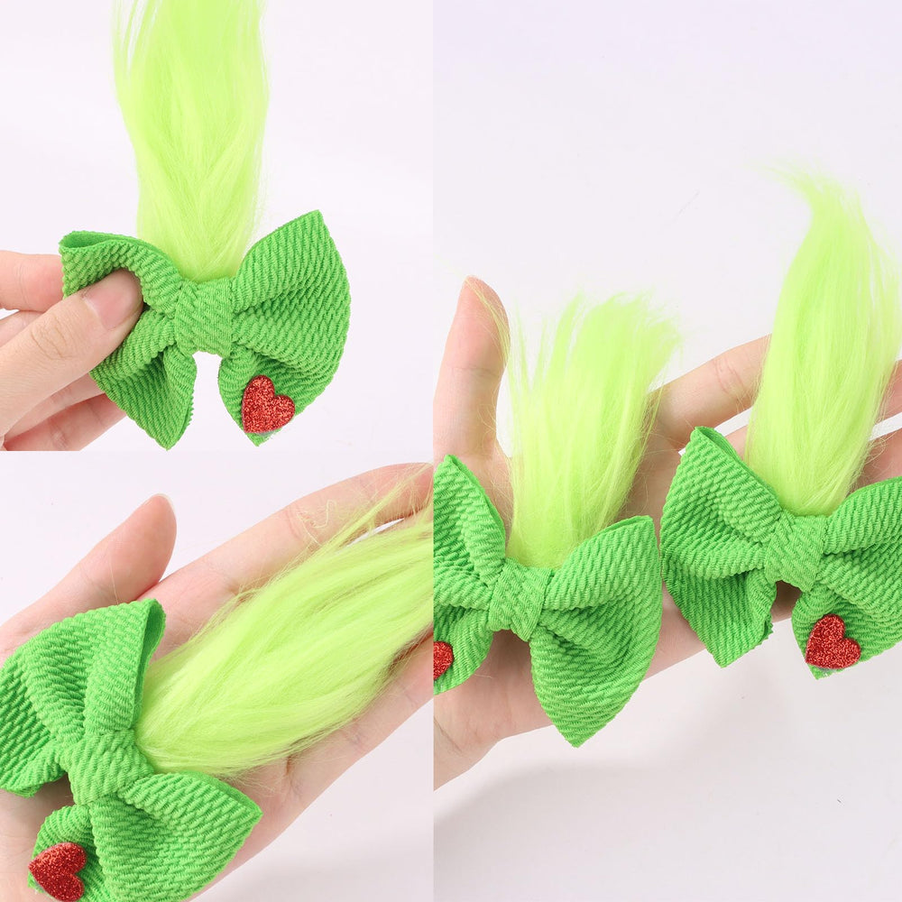 KIUEZIR green Troll hair bow clip; festive red heart detail adds charm.