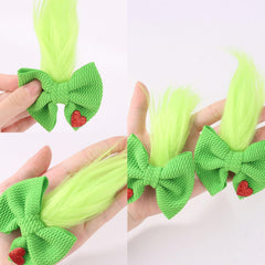 KIUEZIR green Troll hair bow clip; festive red heart detail adds charm.