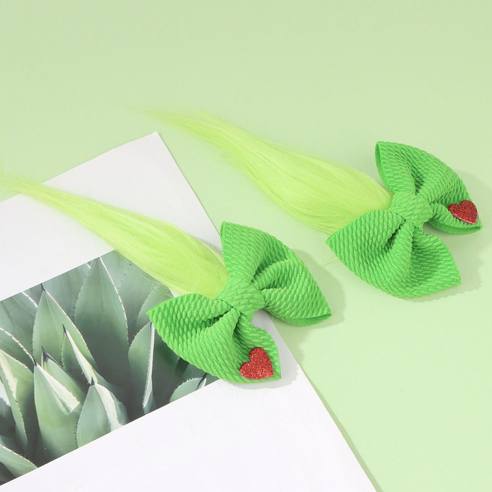 KIUEZIR green Troll hair bow clip; ideal gift for holiday celebrations.