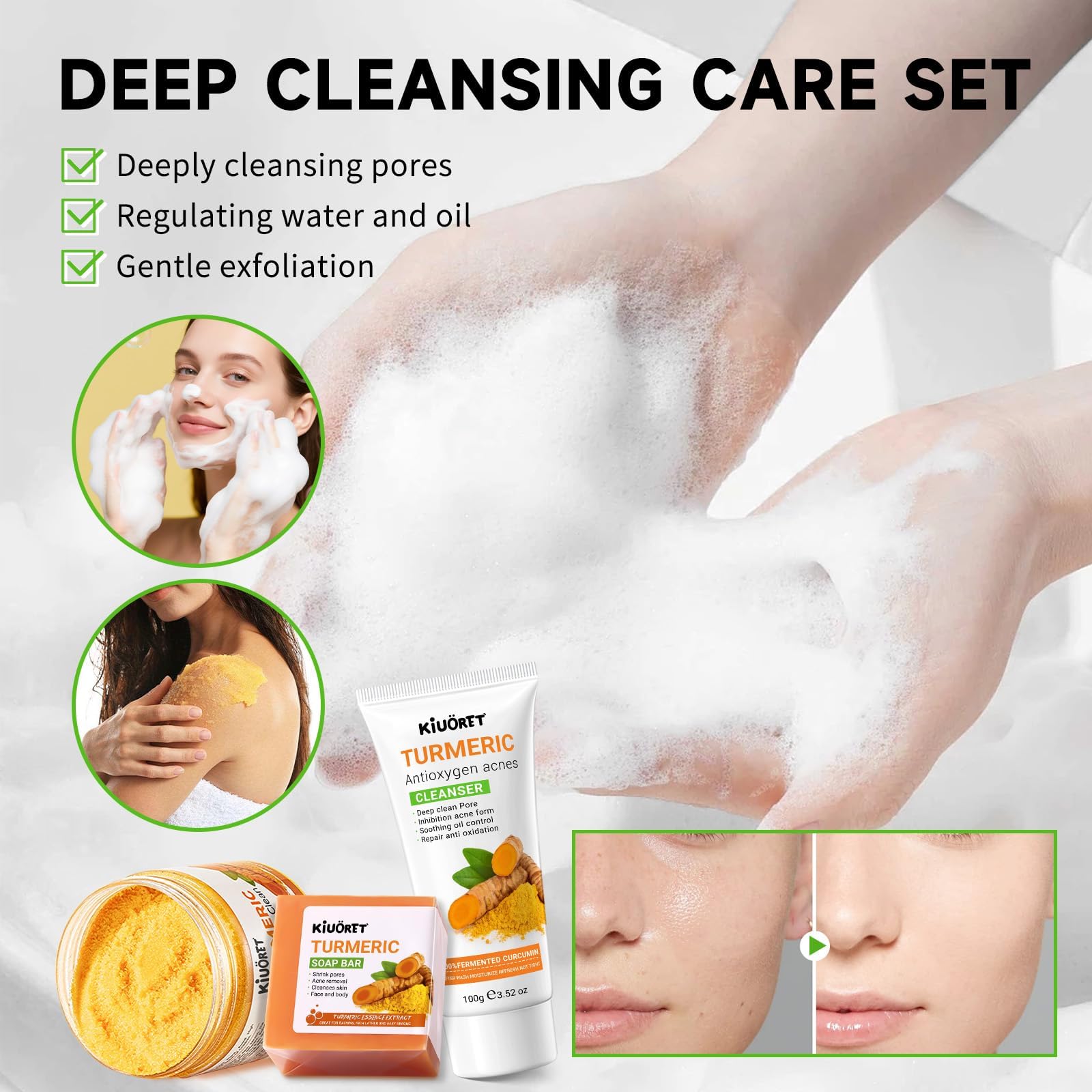 KIUORET Turmeric Scrub image demonstrating gentle exfoliation for radiant texture