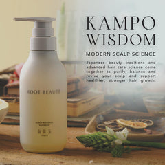 KIWABI Root Beaute ingredients close-up showing botanical extracts for scalp hydration.