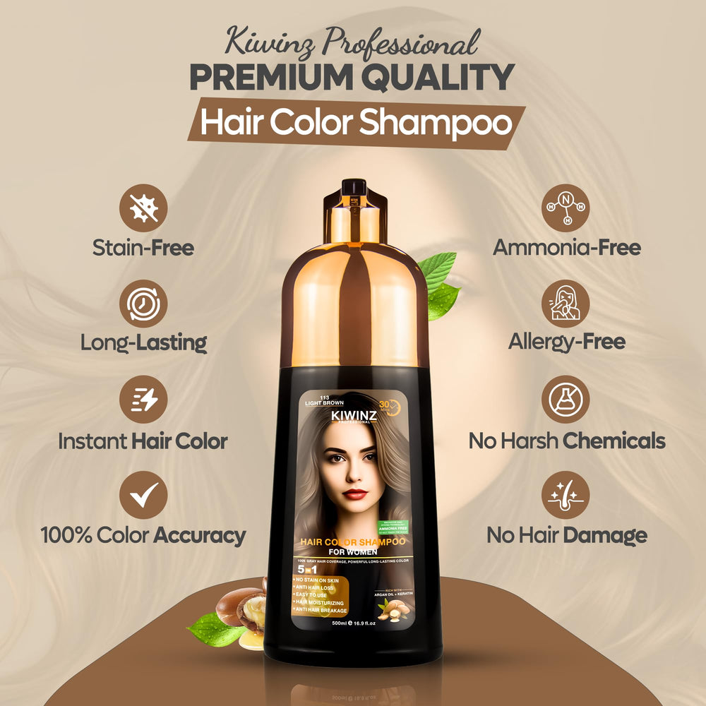 Kiwinz Professional hair color shampoo massaged into gray roots for coverage.