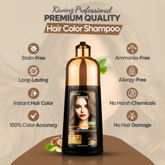 Kiwinz Professional hair color shampoo massaged into gray roots for coverage.