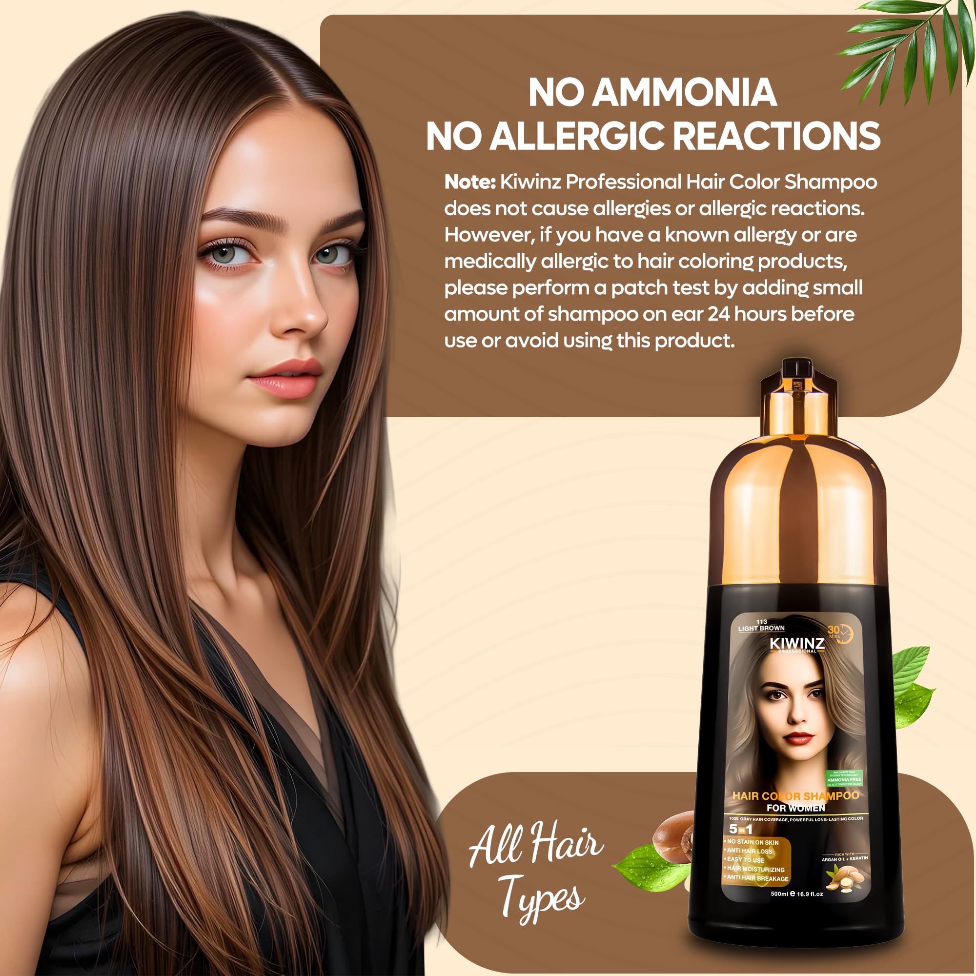 Kiwinz Professional bottle highlights argan oil and keratin ingredients.