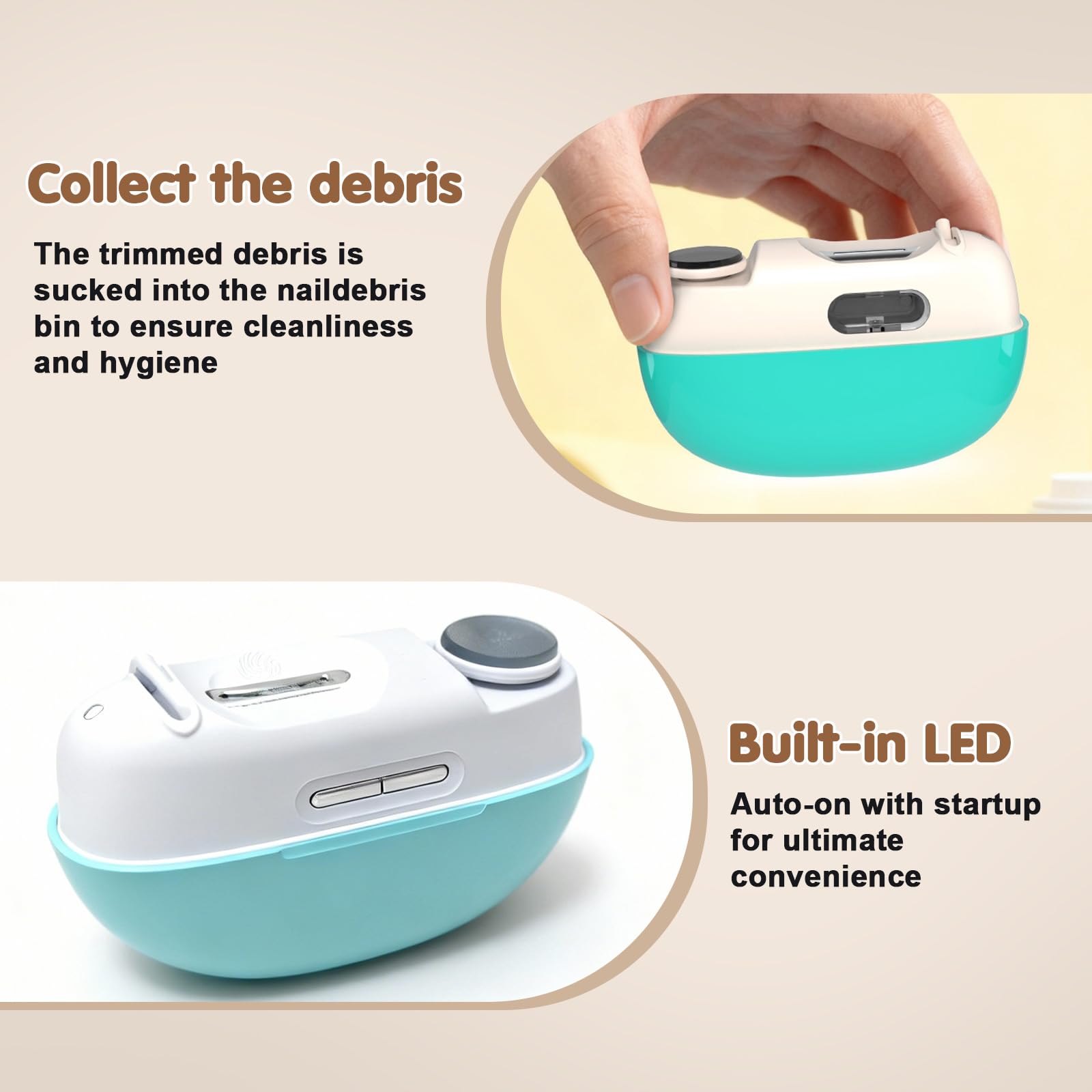 Kiwtreby ergonomic handle on electric nail clipper for easy one-handed use