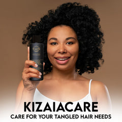 KizaiaCare detangler cream texture close-up highlights creamy, conditioning feel.