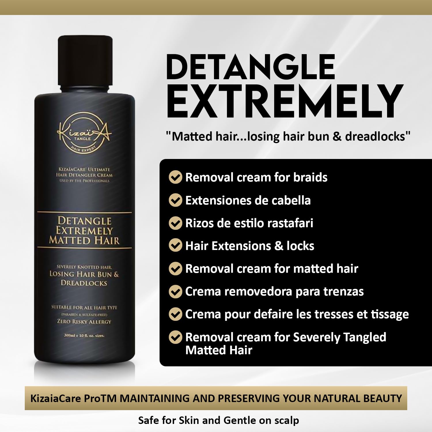 KizaiaCare detangler supports dreadlocks prep before styling.