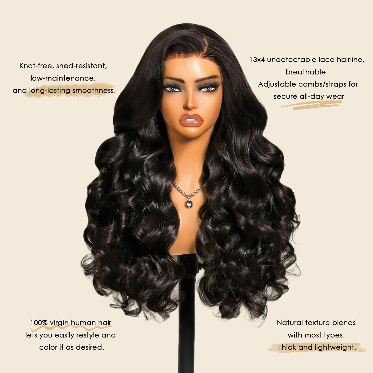 Kkioor 24in body wave wig with dense 200 density for fullness.