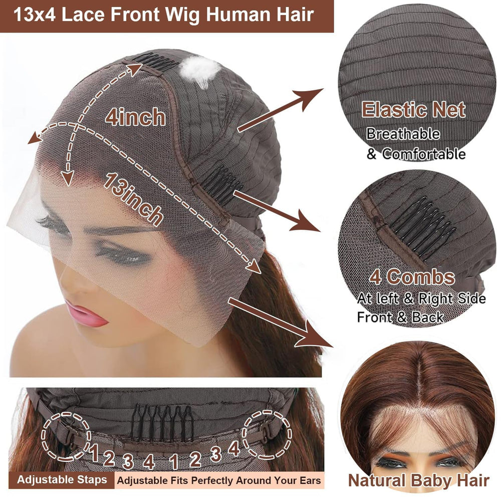 Kkioor chocolate brown wig back view highlights length and body wave.