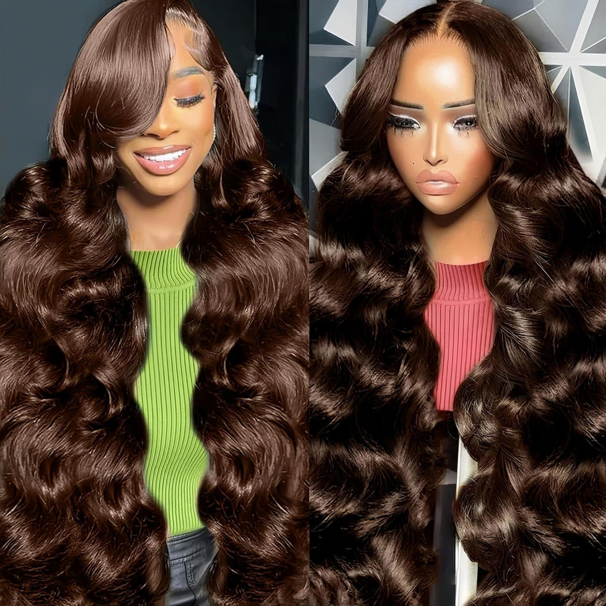 Kkioor chocolate brown wig front view with natural lace for a seamless hairline.
