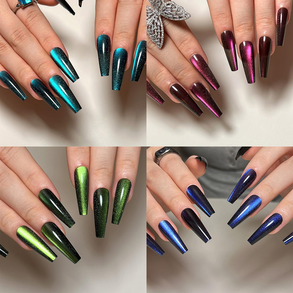KKUUOO long coffin gradient nails with glitter finish for a glam manicure