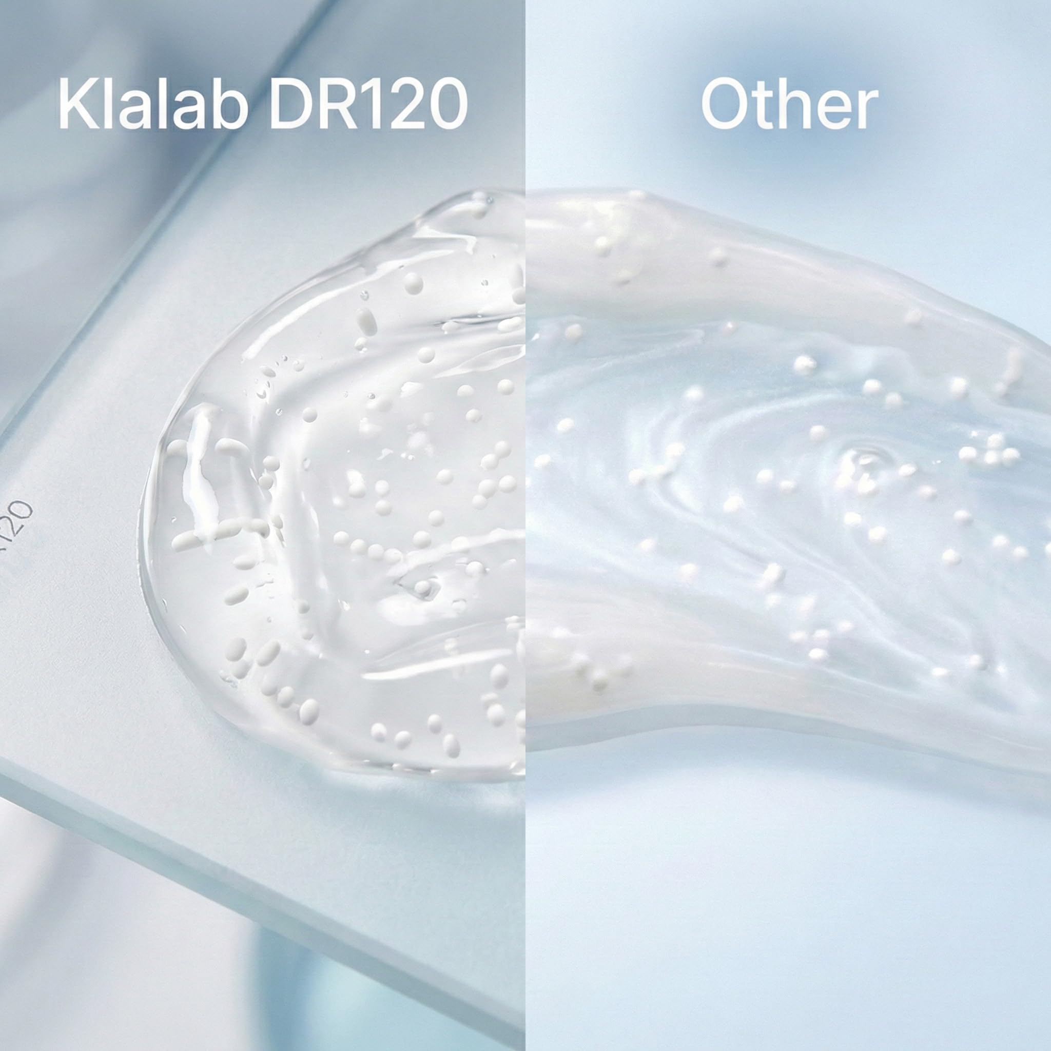 KLALAB DR120 gel-cream texture close-up demonstrating quick absorption.