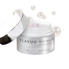 KLAVUU Pearlsation eye cream jar close-up highlighting pearl formula for brighter under-eye skin.