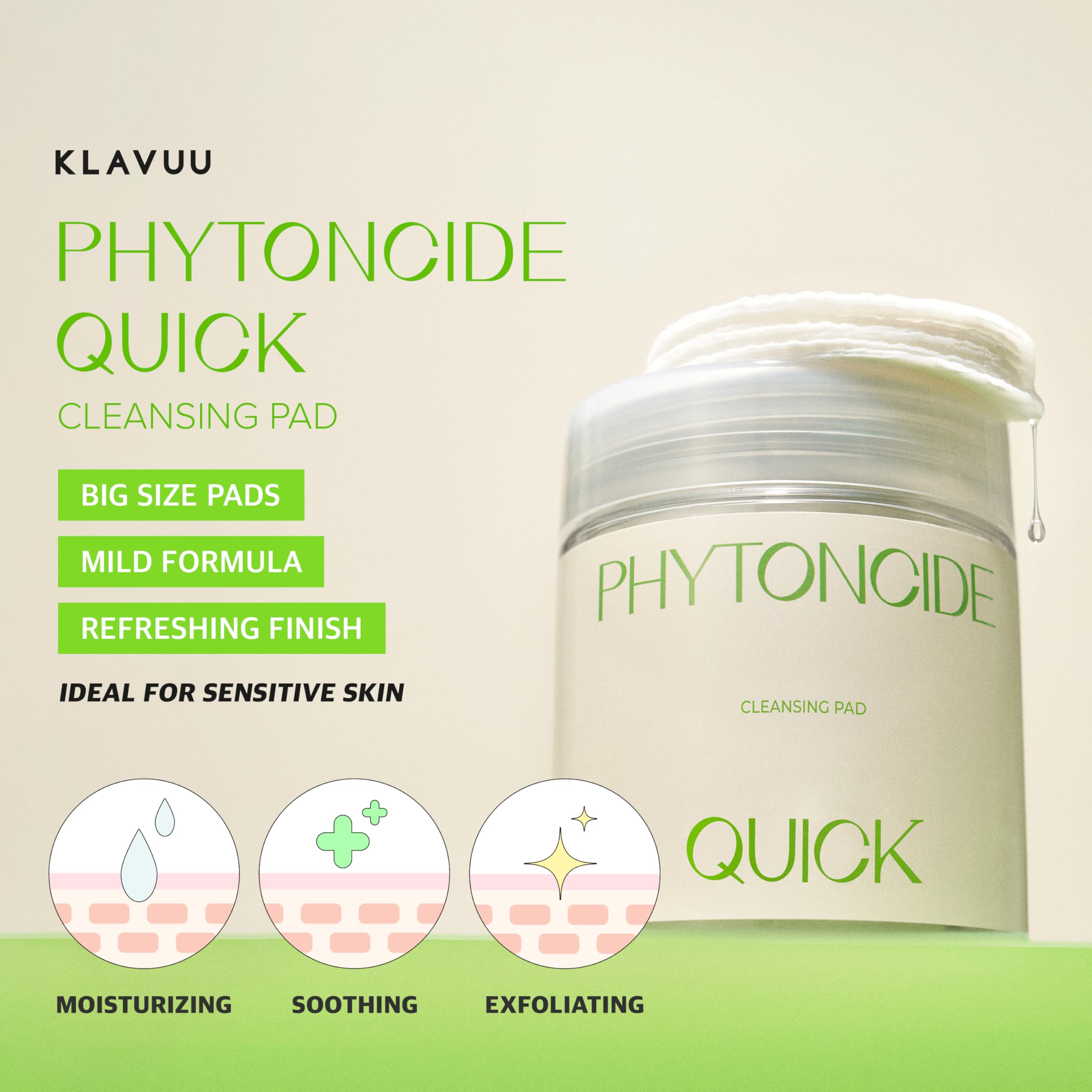 KLAVUU Phytoncide Quick Cleansing Pad textured pad embossing enhances gentle exfoliation