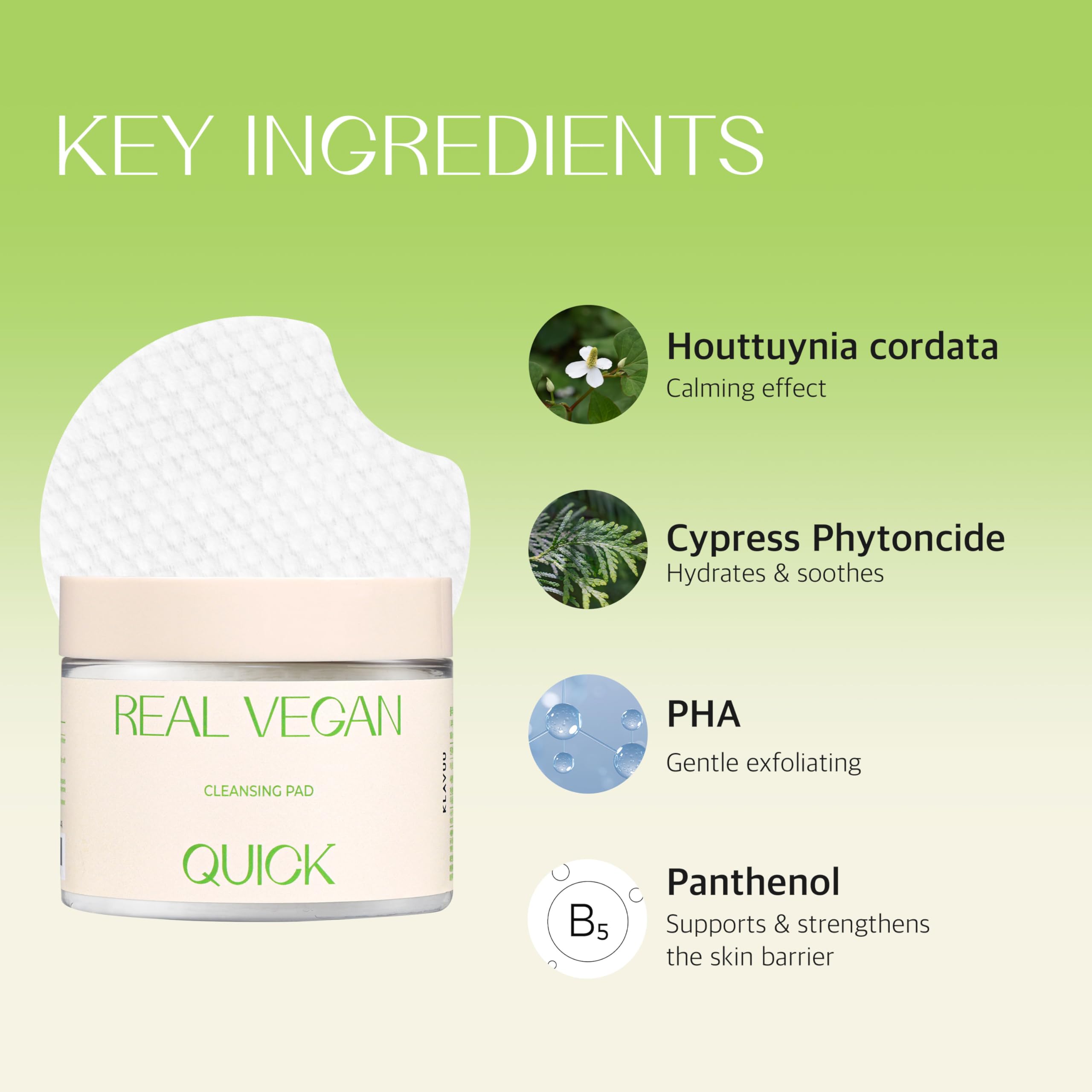 KLAVUU Real Vegan Quick Cleansing Pad removes makeup smoothly without irritation.