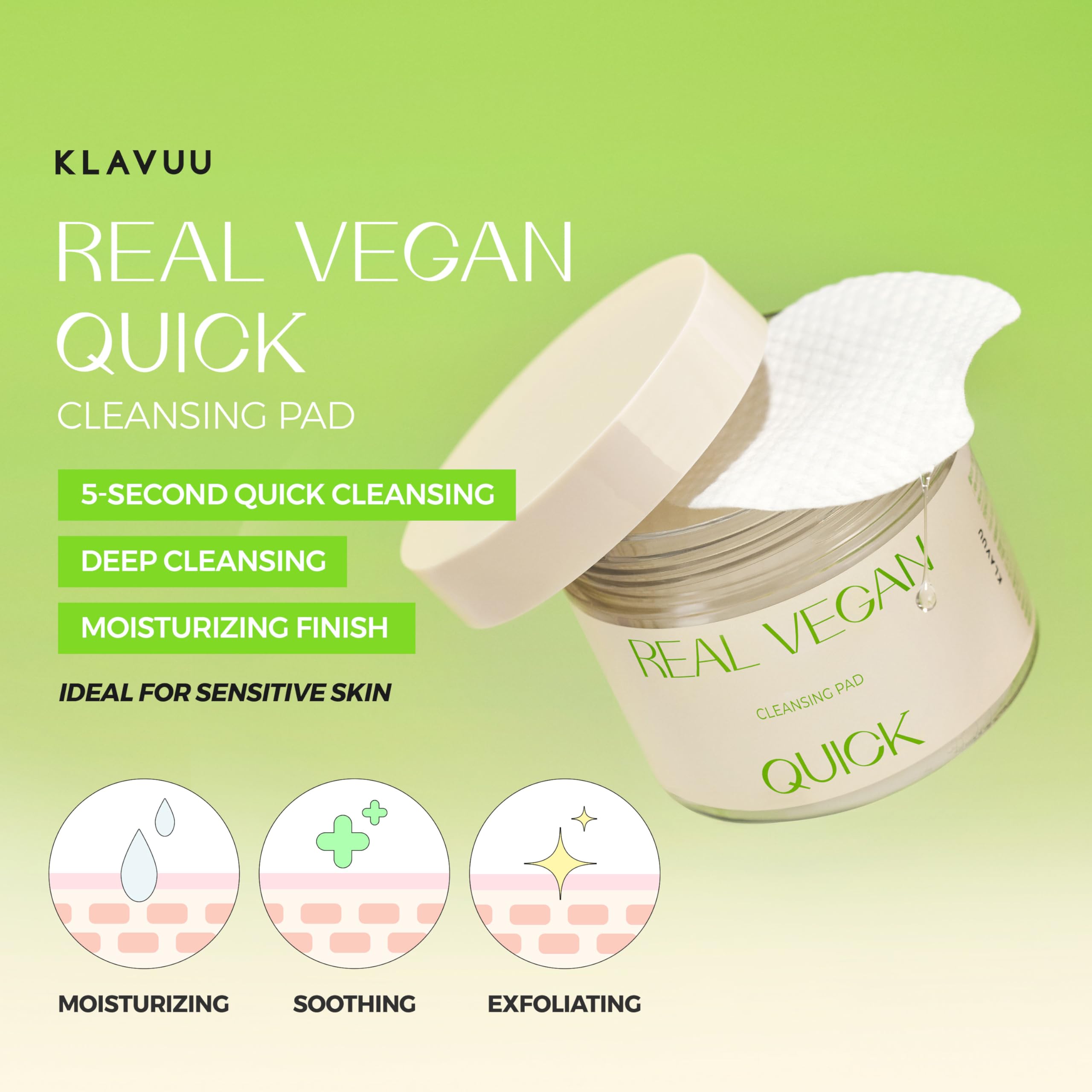 KLAVUU Real Vegan Quick Cleansing Pad on hand demonstrates easy makeup removal.