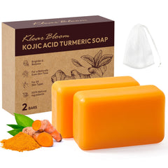 KlearBloom Kojic Acid Turmeric Soap bar close-up, brightening action for even skin tone