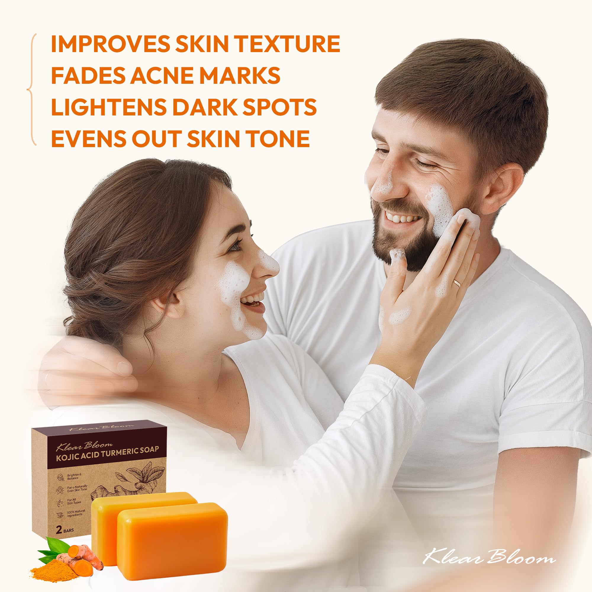 KlearBloom turmeric kojic acid soap surface close-up, revives dull skin
