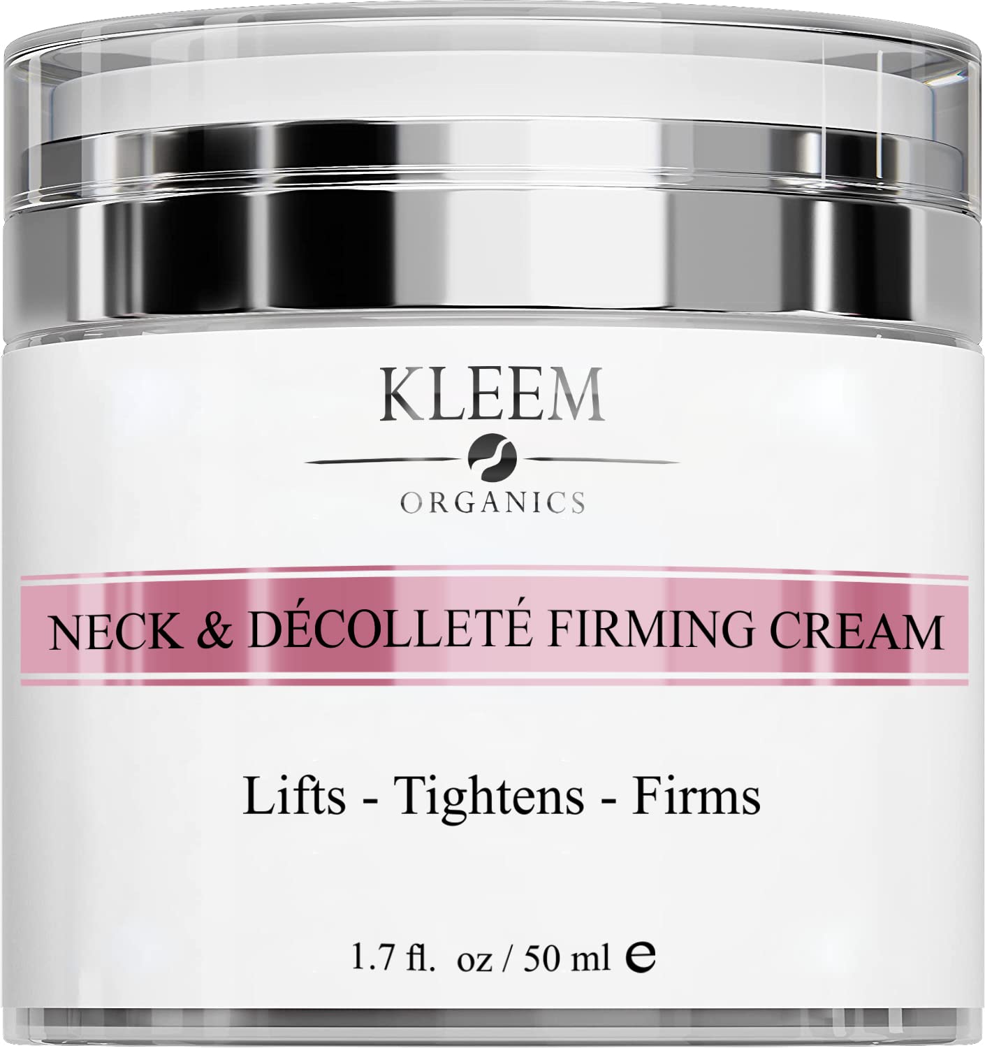 Kleem Organics neck firming cream tube closeup for neck and chest care.