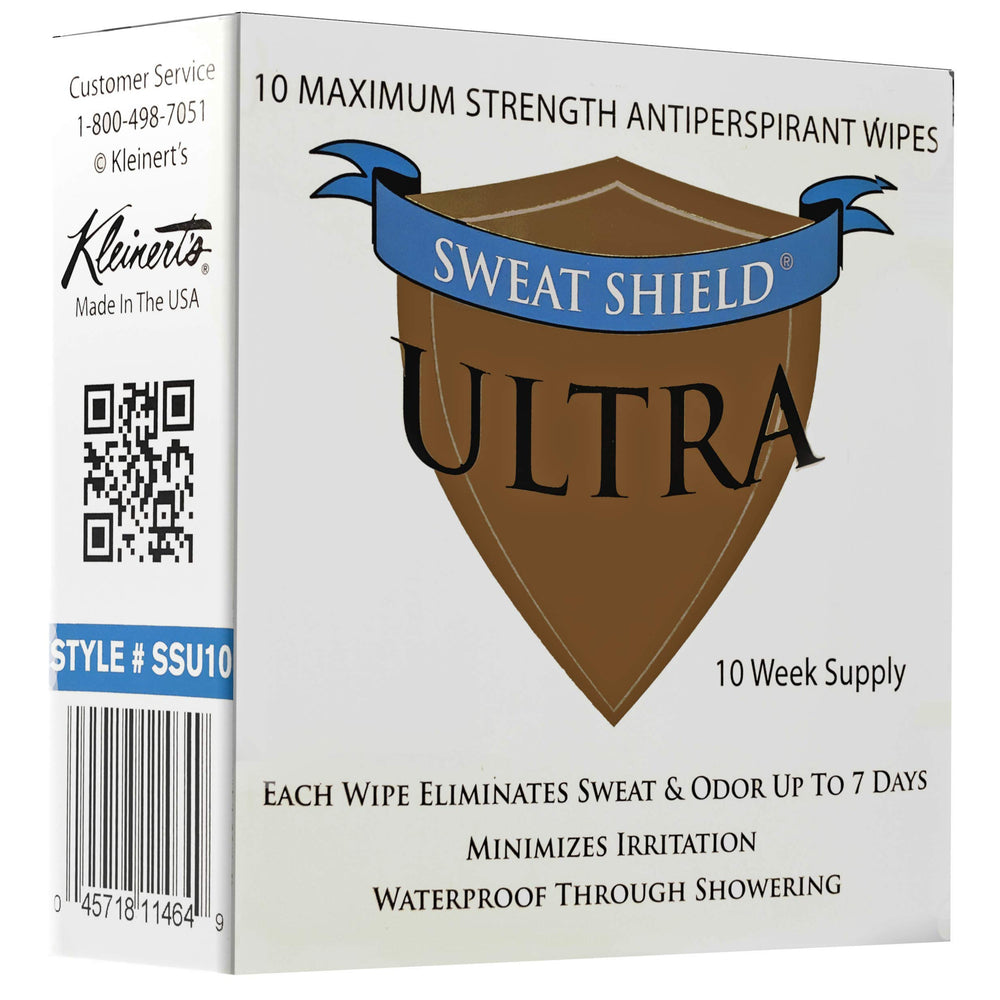 Kleinert's Antiperspirant Wipes packaging front shows on-the-go protection and easy use.