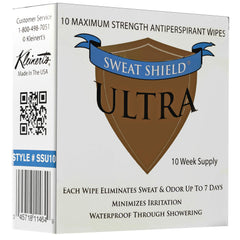 Kleinert's Antiperspirant Wipes packaging front shows on-the-go protection and easy use.
