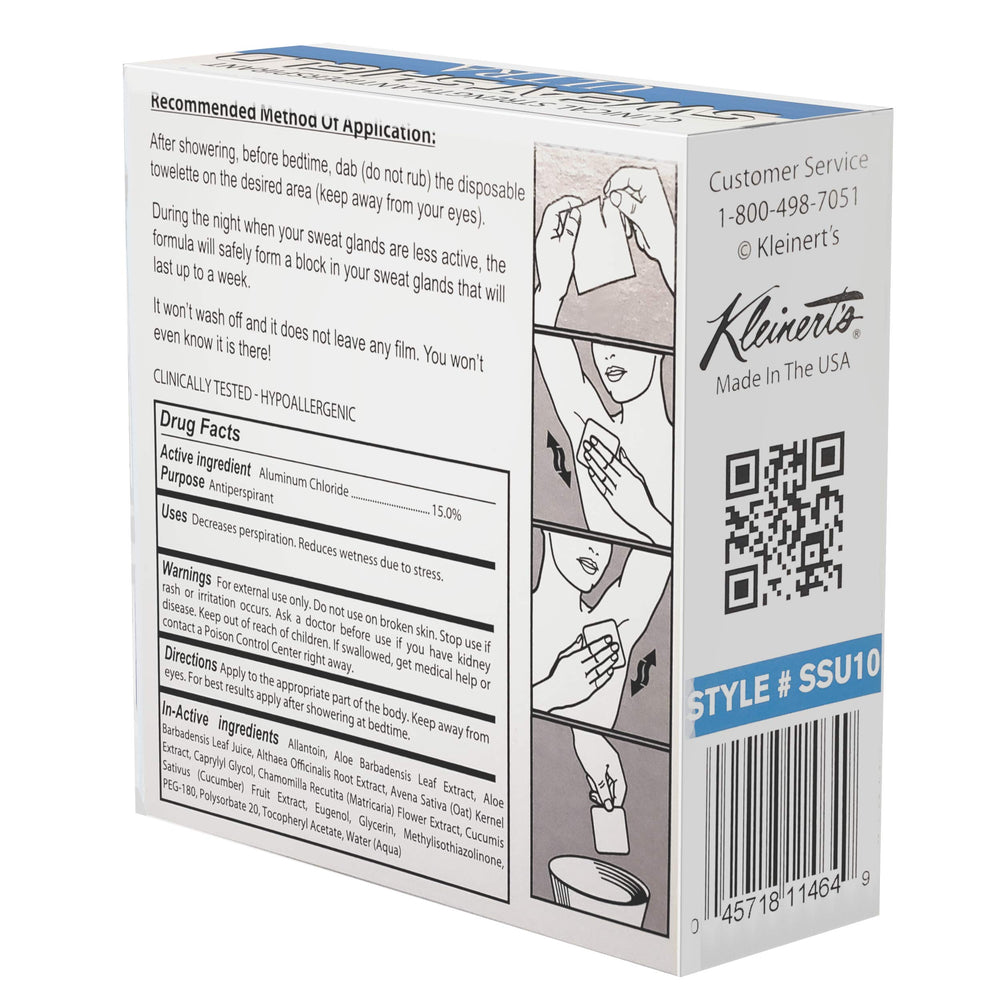 Kleinert's Antiperspirant Wipes travel pack highlights compact design for daily carry.