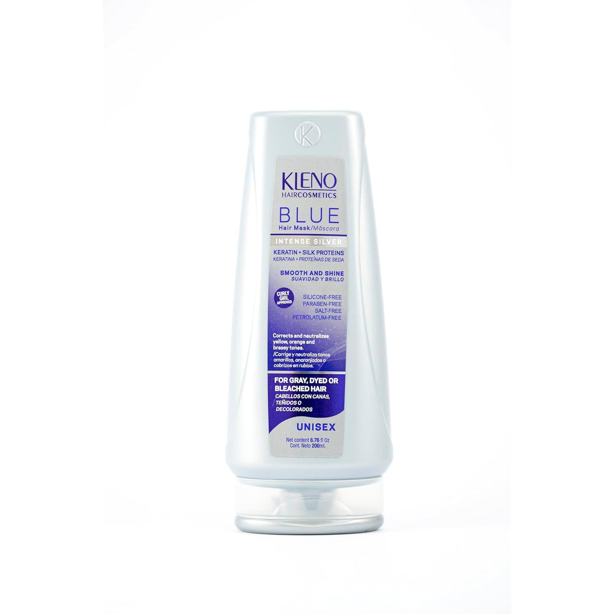Kleno blue silver intense hair mask bottle showing premium conditioning for color-treated hair