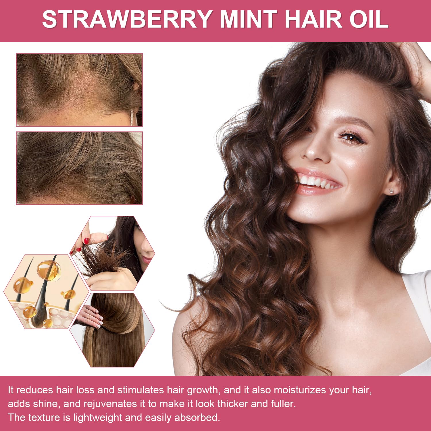 KLIFE Strawberry Mint Growth Oil label close-up highlighting herbal formula