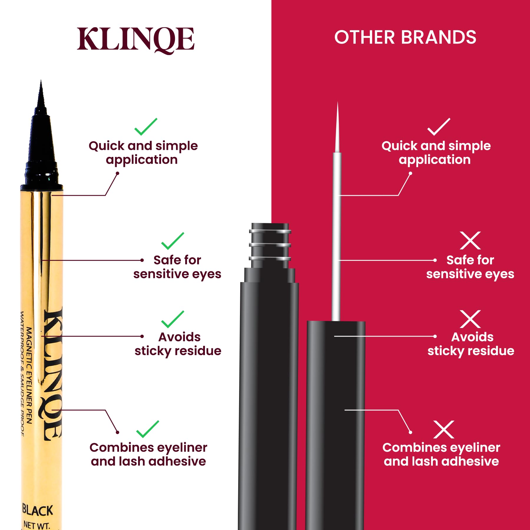 KLINQE Latex-free lash adhesive suitable for sensitive eyes and gentle removal.