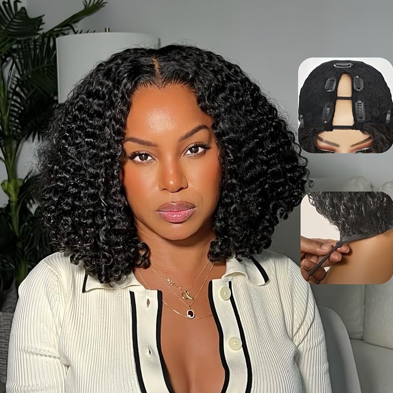 Kloiynj V-Part Burmese curly wig, 20 inch, natural color, versatile styling.
