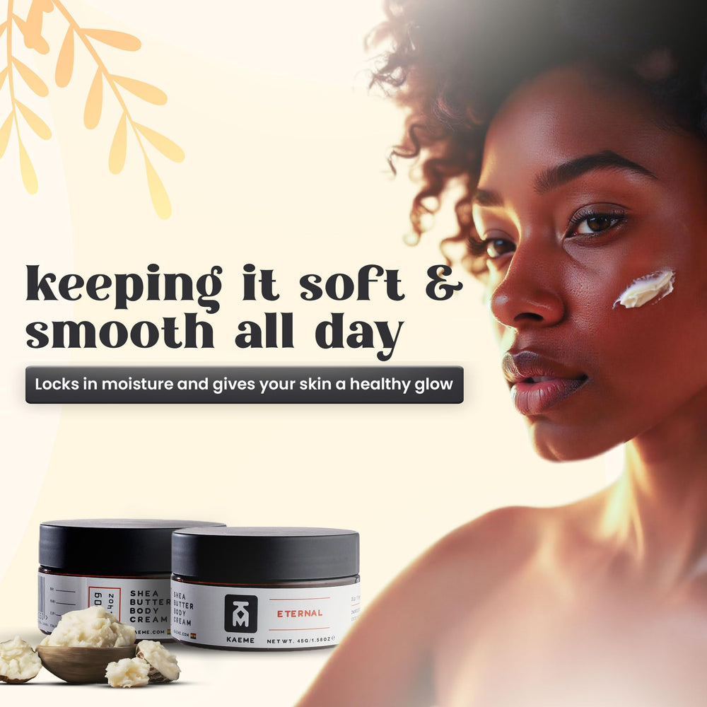 KM KAEME Eternal coconut oil blend on skin, promoting softness and gentle shine.