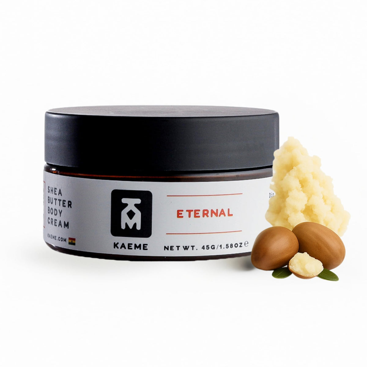 KM KAEME Eternal whipped body butter jar front view showing rich hydration for dry skin.