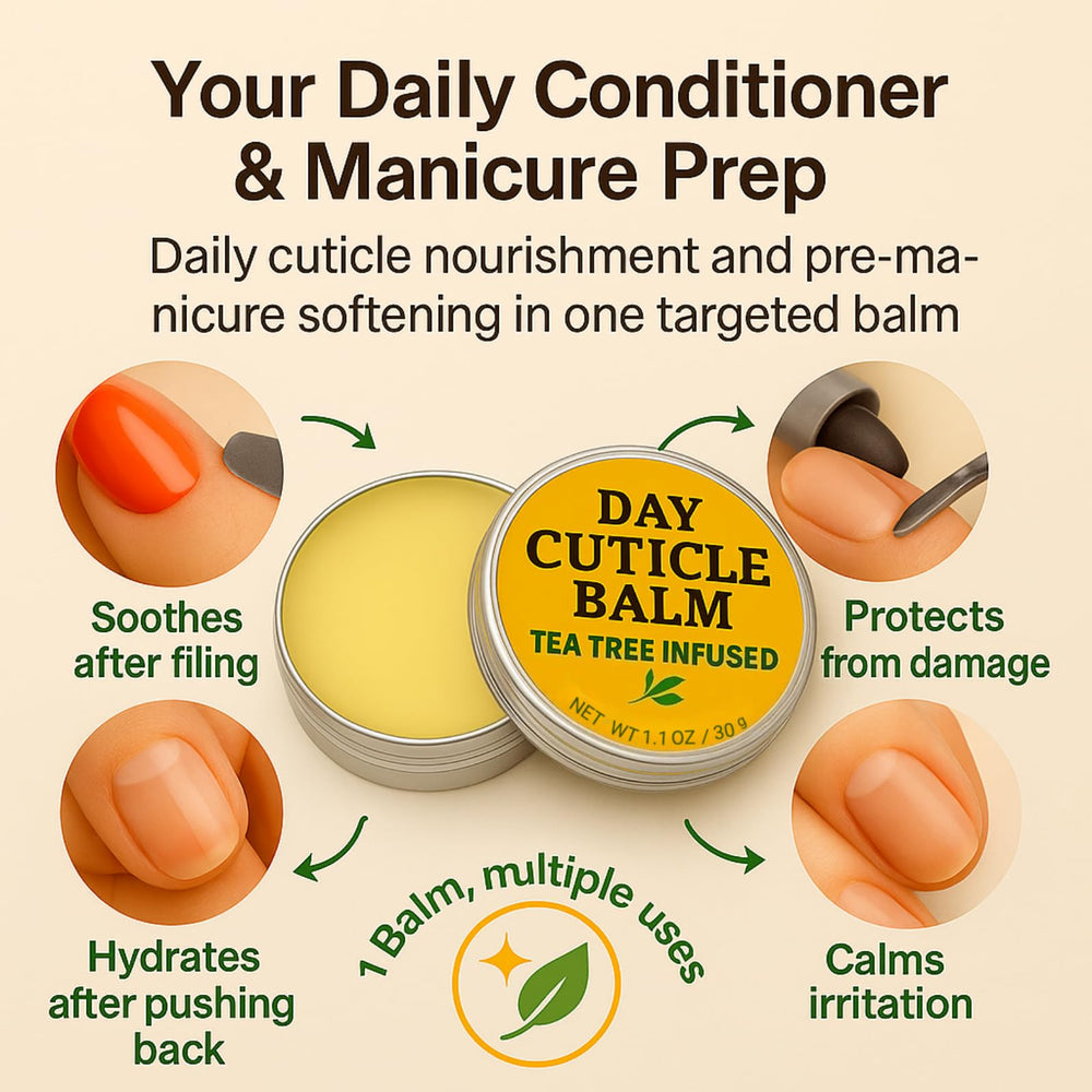 KmaxShip Tea Tree Oil Nail Cuticle Balm jar closeup signals convenient on-the-go care.