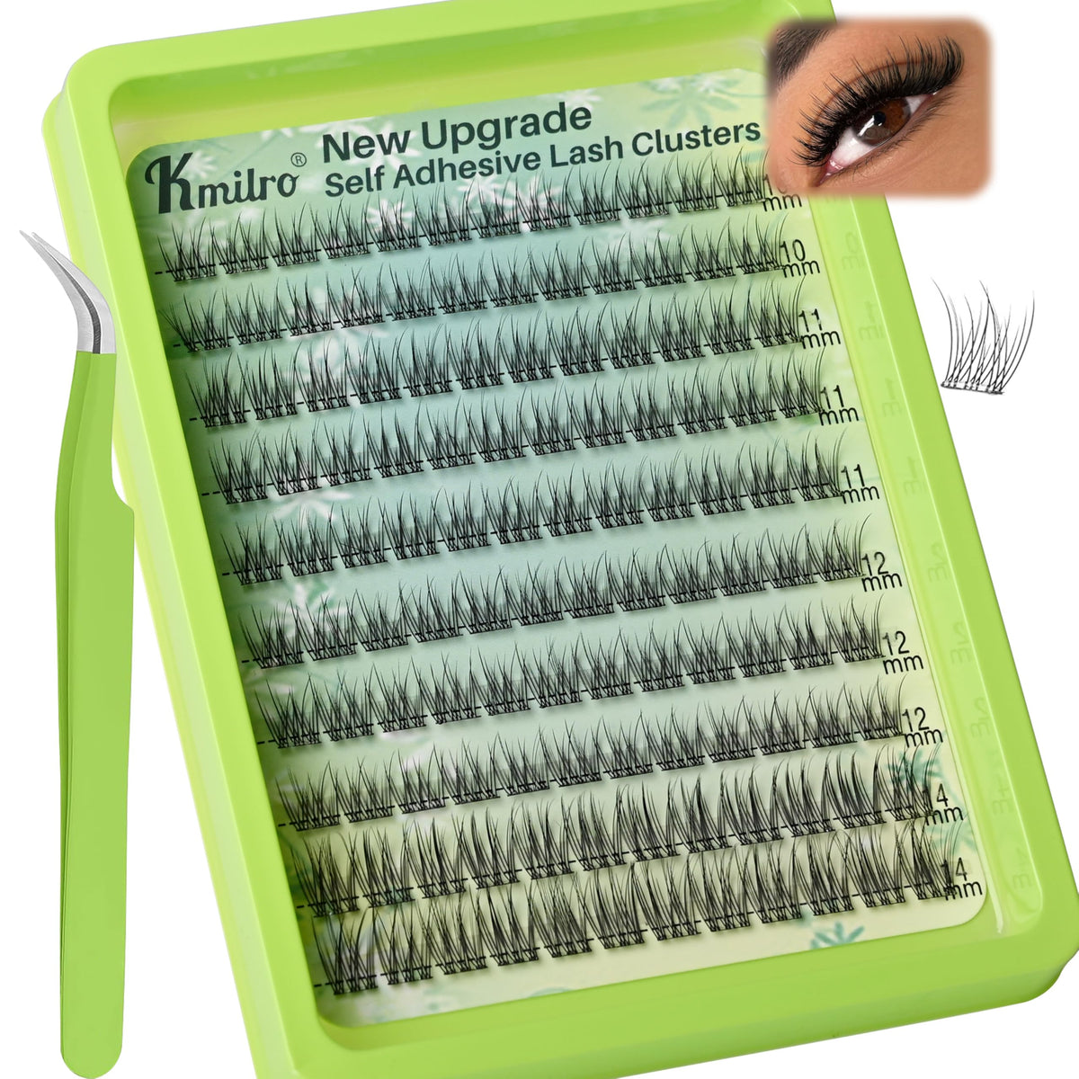 Kmilro self-adhesive eyelash tray view for quick, mess-free application.