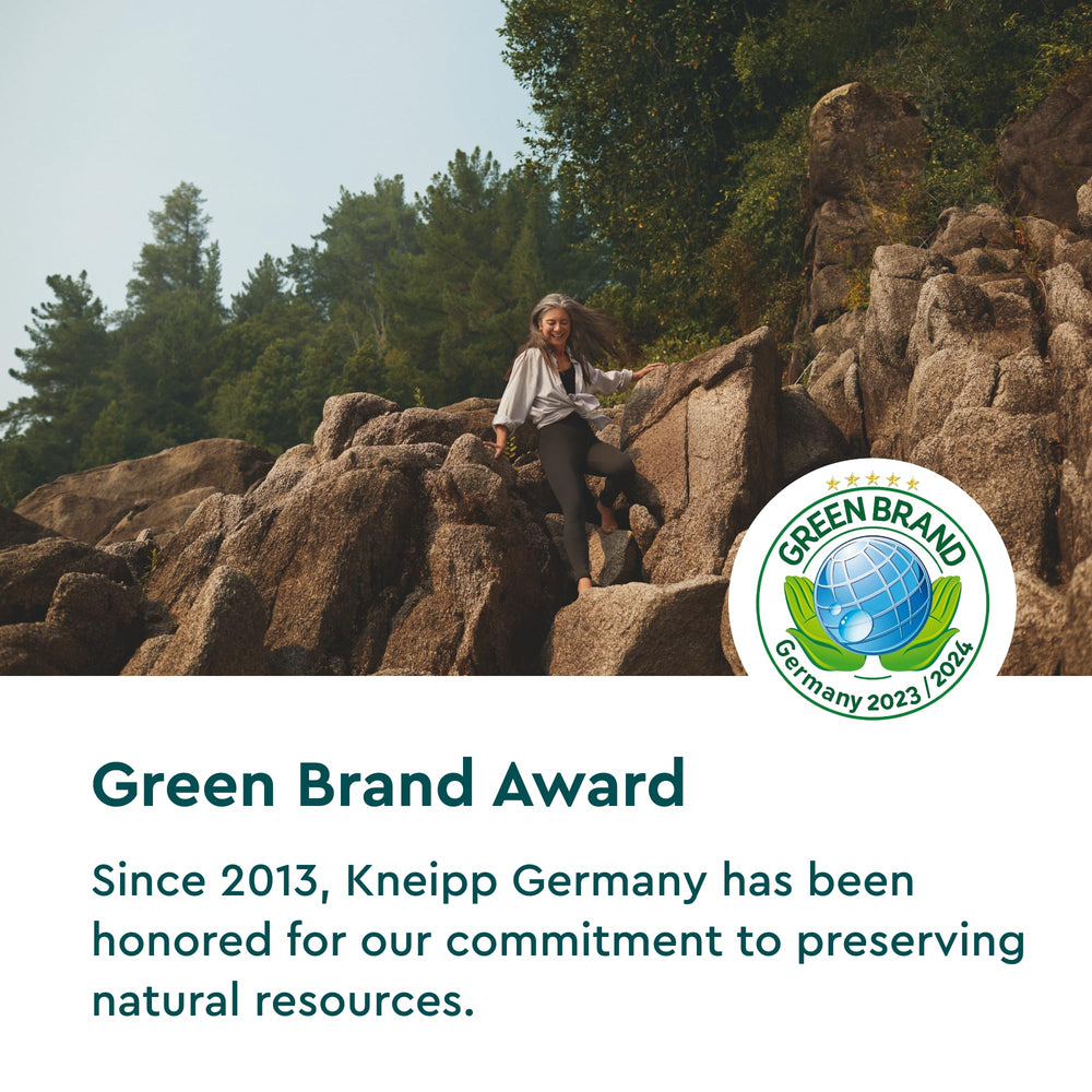 Kneipp packaging highlighting vegan formula and green brand values.