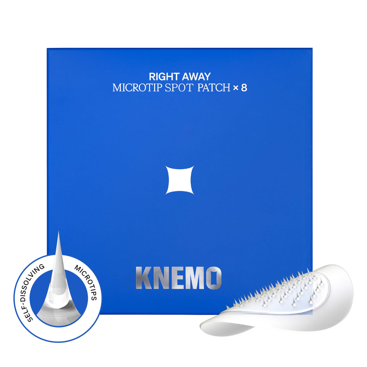 KNEMO RIGHT AWAY patch packaging shown for on the go blemish care