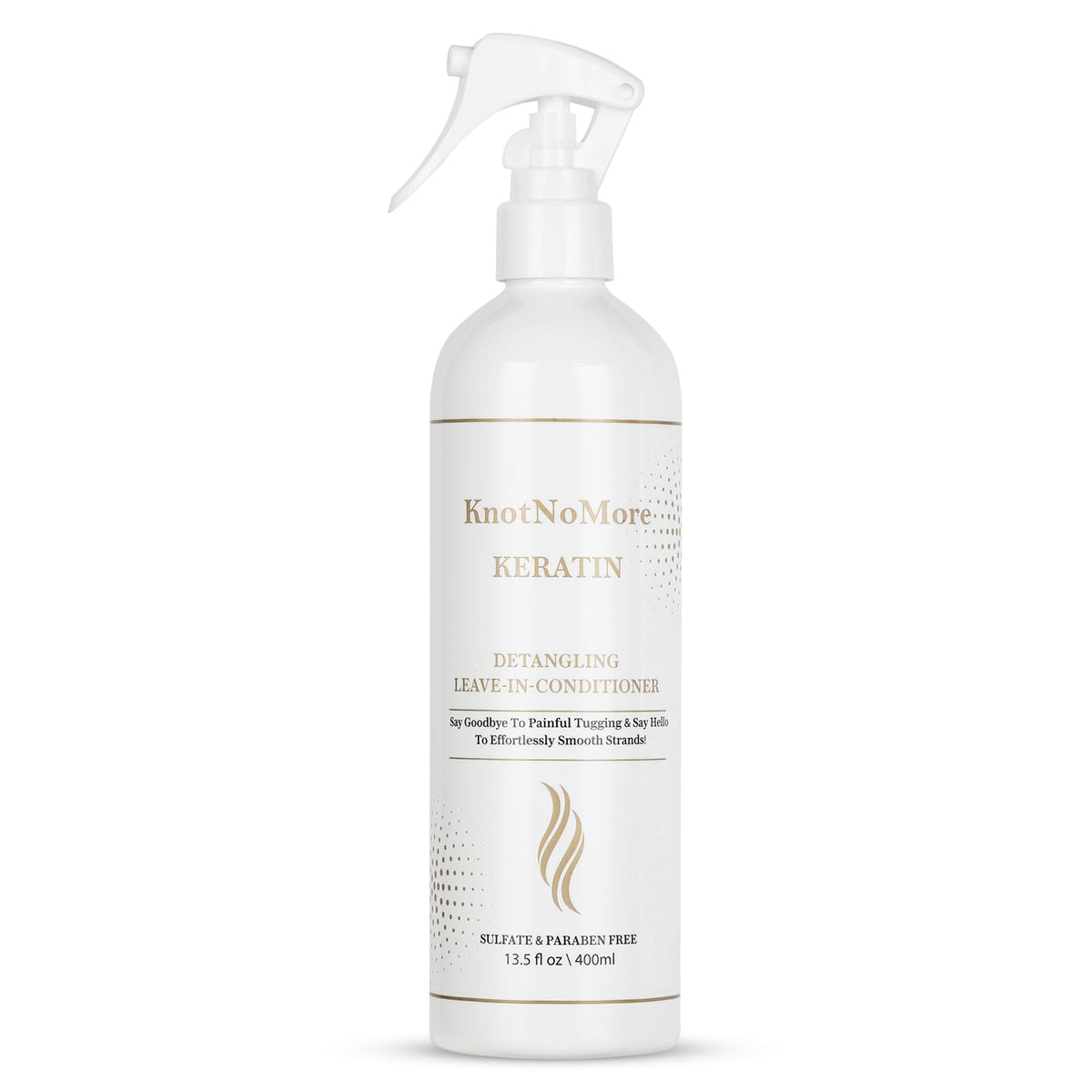 Knot No More leave-in detangler bottle for smooth, tangle-free glide.